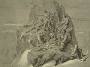 Repos sur une corniche, de Dix scènes de la dernière ascension du Mont Blanc, y compris cinq vues du sommet, par J.D.H. Browne, publié en 1853 - English School